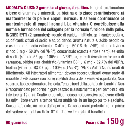 Biotina Nutrimea | Capelli, Unghie e Pelle | Vitamina B8, Zinco, Selenio e Semi di Zucca | Trattamento 4 Mesi | 120 Capsule Vegane